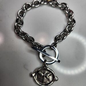 Stainless Steele Toggle Bracelet with High Quality Pewter Dragonfly Pendant